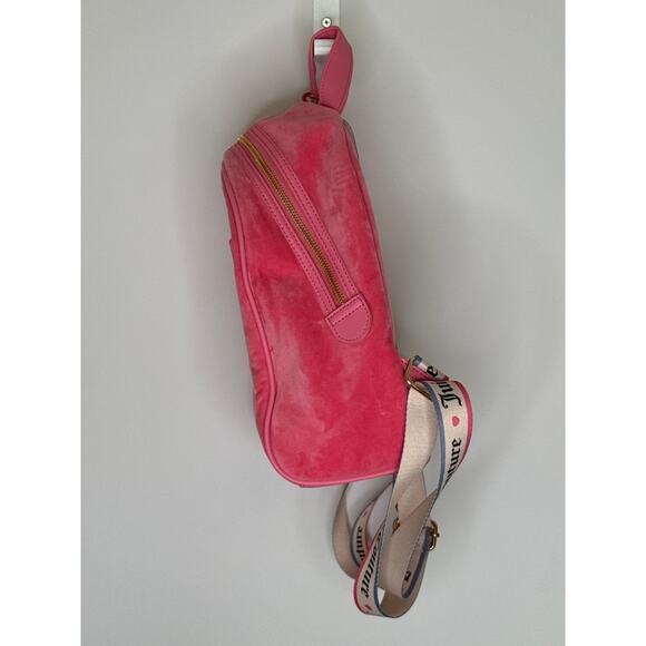 Juicy Couture Pink Velour Rhinestone Logo Backpack with Juicy heart  charm
